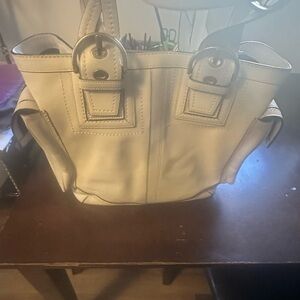 Coach Beige Leather Tote with Buckle Details